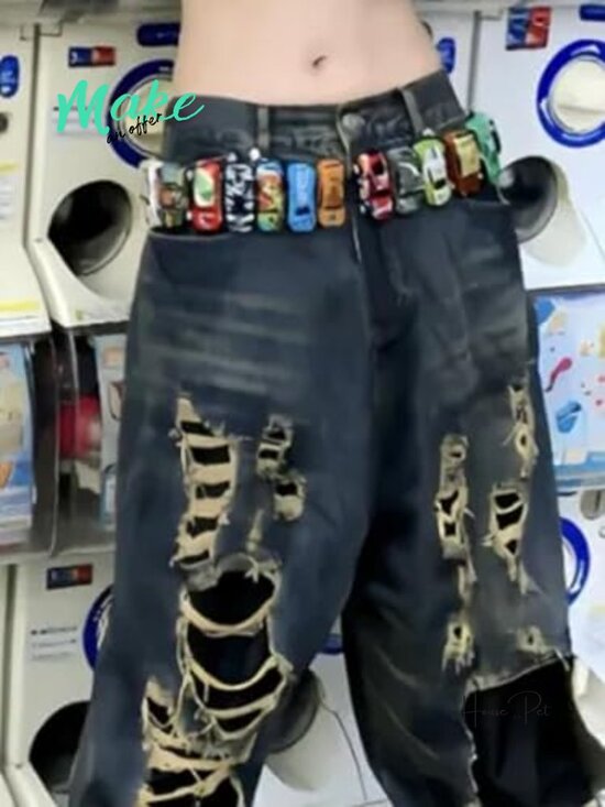 Adjustable Polyester Belt with Toy Car Design for Goth Streetwear